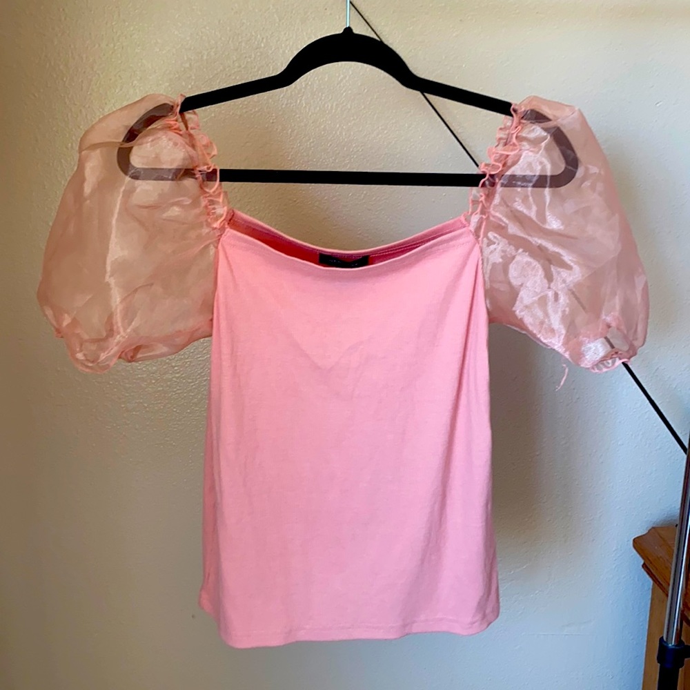 Pink, bubble sleeve,square neck top